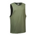 A unisex tank in olive green with a sleeveless design. Features a branding logo on the neckline.