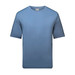 A light blue T-shirt with short sleeves, featuring a branding logo on the front and navy accents on the sides.