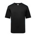 A black T-shirt featuring light blue accent details and a logo. Short sleeves and a relaxed fit.