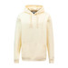 A premium hoodie in a soft cream colour with a front pocket and a hood, featuring a logo on the chest.