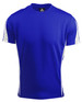 A blue T-shirt with white side panels and a logo on the collar. Suitable for casual wear.