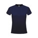 A navy blue plain micromesh T-shirt with short sleeves and a round neckline. It features a logo.