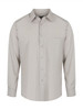 A light-grey men's long sleeve button-up shirt with a chest pocket and a logo.