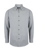A long sleeve men's shirt in light grey with a button-up front and a collar. It features a logo on the label.