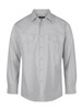 A light grey long sleeve button-up shirt featuring two chest pockets and a logo.