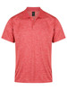 A red men's polo shirt featuring a subtle textured pattern and a collar. It includes a logo on the chest.