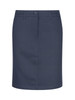 A navy chino skirt featuring a button closure and a slim fit design. It includes pockets and has a branding logo.