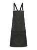A dark grey bib apron featuring adjustable straps and a front pocket, suitable for workwear applications.