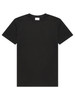 A black men's T-shirt with a round neckline and short sleeves, featuring a logo on the tag.