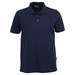 A navy blue men's polo shirt featuring a classic collar and three-button placket, with a logo on the tag.