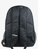A black backpack featuring padded shoulder straps and mesh side pockets, with a simple design and a logo.