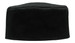 A black poly cotton chef's hat with a structured, round top. It features a simple design and has a logo.