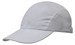 A cap in grey with a textured side panel and a curved brim, featuring a logo.