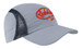 A grey sports cap featuring a mesh panel and reflective trim, with a logo on the front.