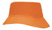 An orange breathable poly twill bucket hat with a wide brim, featuring a logo.