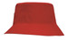 A red breathable poly twill infants bucket hat with a wide brim, featuring a logo.
