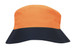 A luminescent safety bucket hat featuring an orange and navy design, with a logo on the side.