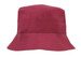 A breathable poly twill child's bucket hat in a deep maroon colour, featuring a wide brim.