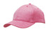 A pink cap with a textured finish, featuring a curved peak and a logo on the front.