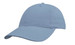 A blue brushed heavy cotton cap featuring a curved brim and a logo. Suitable for youth sizes.