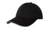 A black cap with a sandwich trim detail along the brim and a logo on the front.