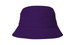 A purple bucket hat featuring a wide brim and a structured crown, with a logo on the side.