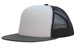 A foam front A-frame cap with a mesh back, featuring a grey brim and white front panel. It has a logo on it.