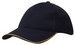 A navy cap made from double pique mesh, featuring a contrasting yellow trim and a logo on the side.