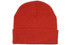 Acrylic beanie in bright red, featuring a fold-over cuff and a textured fabric. Includes a logo.
