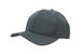 A dark grey recycled breathable poly twill cap featuring a logo on the front.