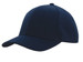 A navy blue cap with a curved brim and a seamless crown design, featuring a logo on the front.