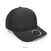 A black mesh cap featuring a circular logo and a structured brim. The body is made from polyester.
