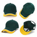 A green cap with a yellow brim and white detailing, featuring a logo on the front.