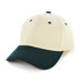 A two-tone cap featuring a beige body and a dark green peak, with a logo on the front.