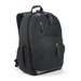 A black Transit Backpack with multiple compartments and a logo, featuring padded shoulder straps for comfort.
