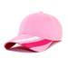 A pink cap featuring a curved brim and a logo. It has contrasting stripes in a deeper shade of pink.