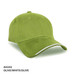 An olive green cap with a white accent, featuring a logo on the front.