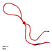 A red rope with a toggle, featuring a knot and an adjustable sliding bead. It has a minimalist design.
