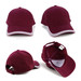 A maroon cap with double white piping, featuring a curved brim and an adjustable strap at the back. It has a logo.