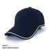 A navy cap with white accents and a logo, featuring a curved brim and classic design.