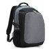 A grey and black backpack with a main compartment, a front pocket, and side mesh pockets, featuring a logo.