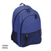 A royal blue backpack with black mesh side pockets and zippers, featuring a branded logo.