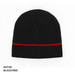 Acrylic beanie in black with a red stripe, featuring a logo.
