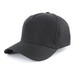 A black 5-panel cap made of 100% cotton, featuring a plain design and a logo on the front.