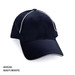 A navy and white cap featuring contrast stitching and a logo. Ideal for casual wear or outdoor activities.