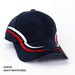 A navy cap with red and white embroidered detailing and a logo on the front.