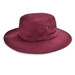 A burgundy Polyviscose school hat with a wide brim and two decorative accents on the side. Features a smooth finish.