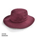A maroon Polyviscose School Hat with a wide brim and a smooth texture, featuring a logo.