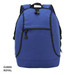 A royal blue backpack with black accents and a front pocket, featuring a logo.