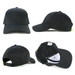 A black organic cotton cap featuring a curved peak and adjustable strap, displaying a logo on the back.